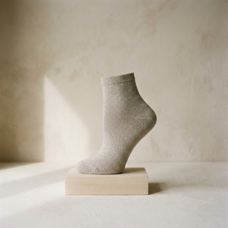 Unit 02 — undyed greige cotton sock, studio view