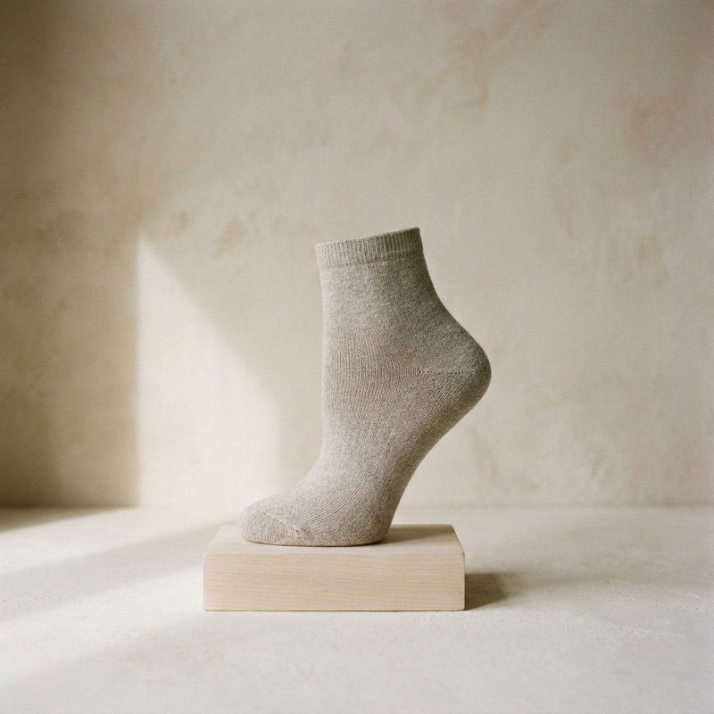 Unit 02 adult sock in undyed greige organic cotton, studio view